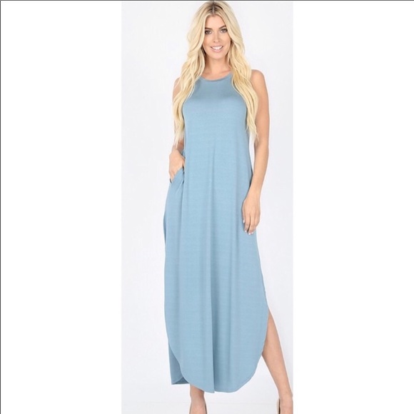 Couture Gypsy Dresses & Skirts - NEW! XL Blue Gray Sleeveless Maxi Dress w/pockets